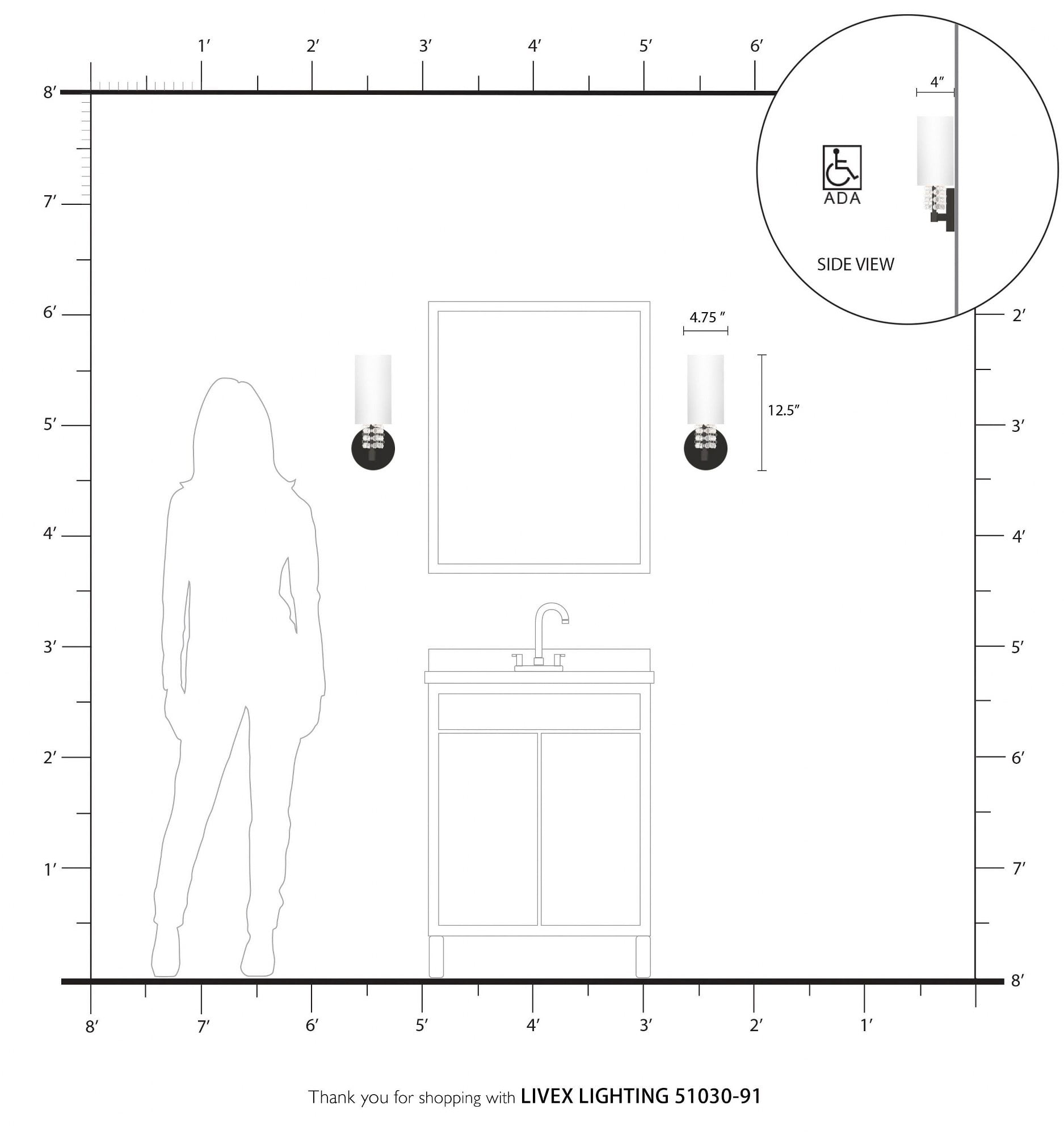 Livex Lighting - Carlisle - 1 Light ADA Wall Sconce in Contemporary Style - 4.75