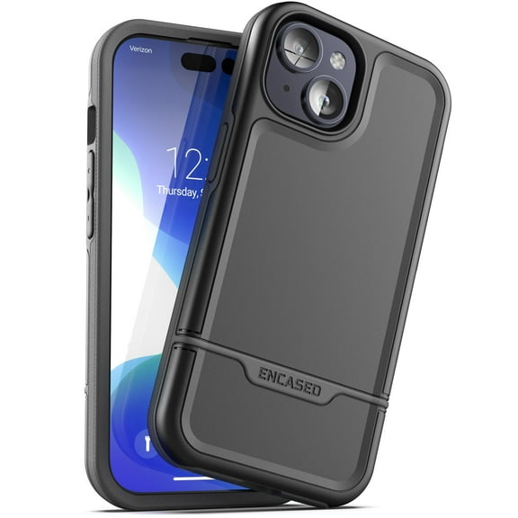 Encased Rebel Designed for iPhone 15 Phone Case, Protective Heavy Duty Cover (Black)