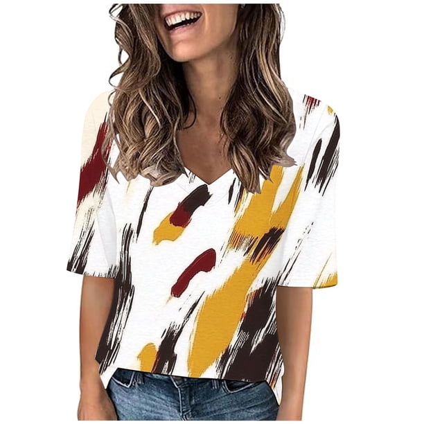 Camisetas Casuales de Manga Corta Plisada de la Moda de las Mujeres, Camiseta Cómoda de Poliéster para las Mujeres, Blusa de Primavera de Verano Lavado a Mano