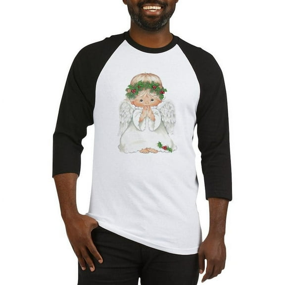 CafePress - Christmas Cute Baby Angel Praying Baseball Jersey - Cotton Baseball Jersey, 3/4 Raglan Sleeve Shirt