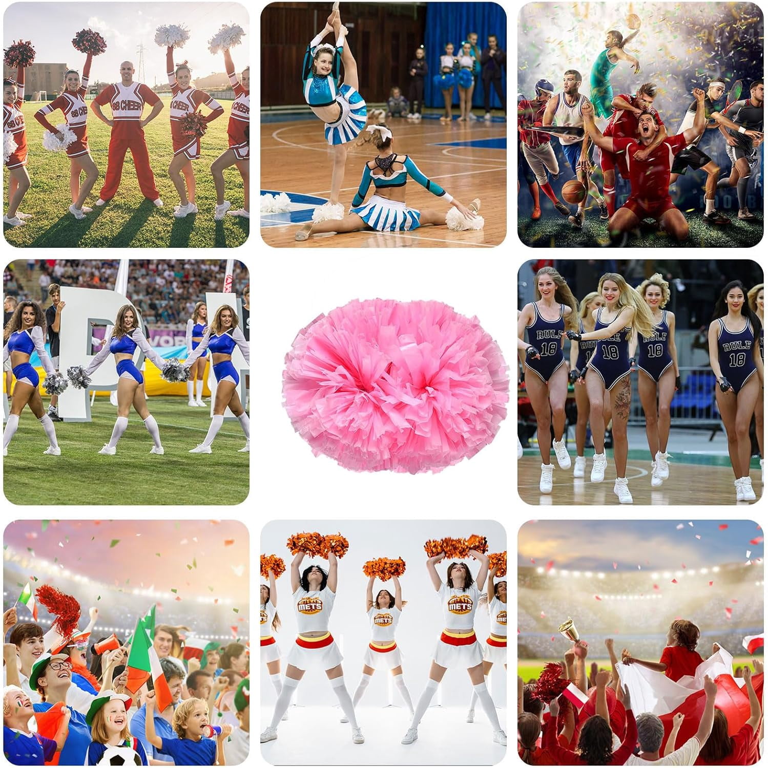 20 Pack Cheerleading pom poms,Handheld Cheer pom poms, Sports Cheer Plastic Pom Poms Cheerleading for Sports Team Spirit Cheering (Black+Green)