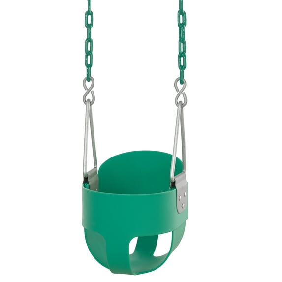 Outdoor Heights High Back Full Bucket Toddler & Baby Swing Set for Backyard Swing with Vinyl Coated Chain (1, Green)
