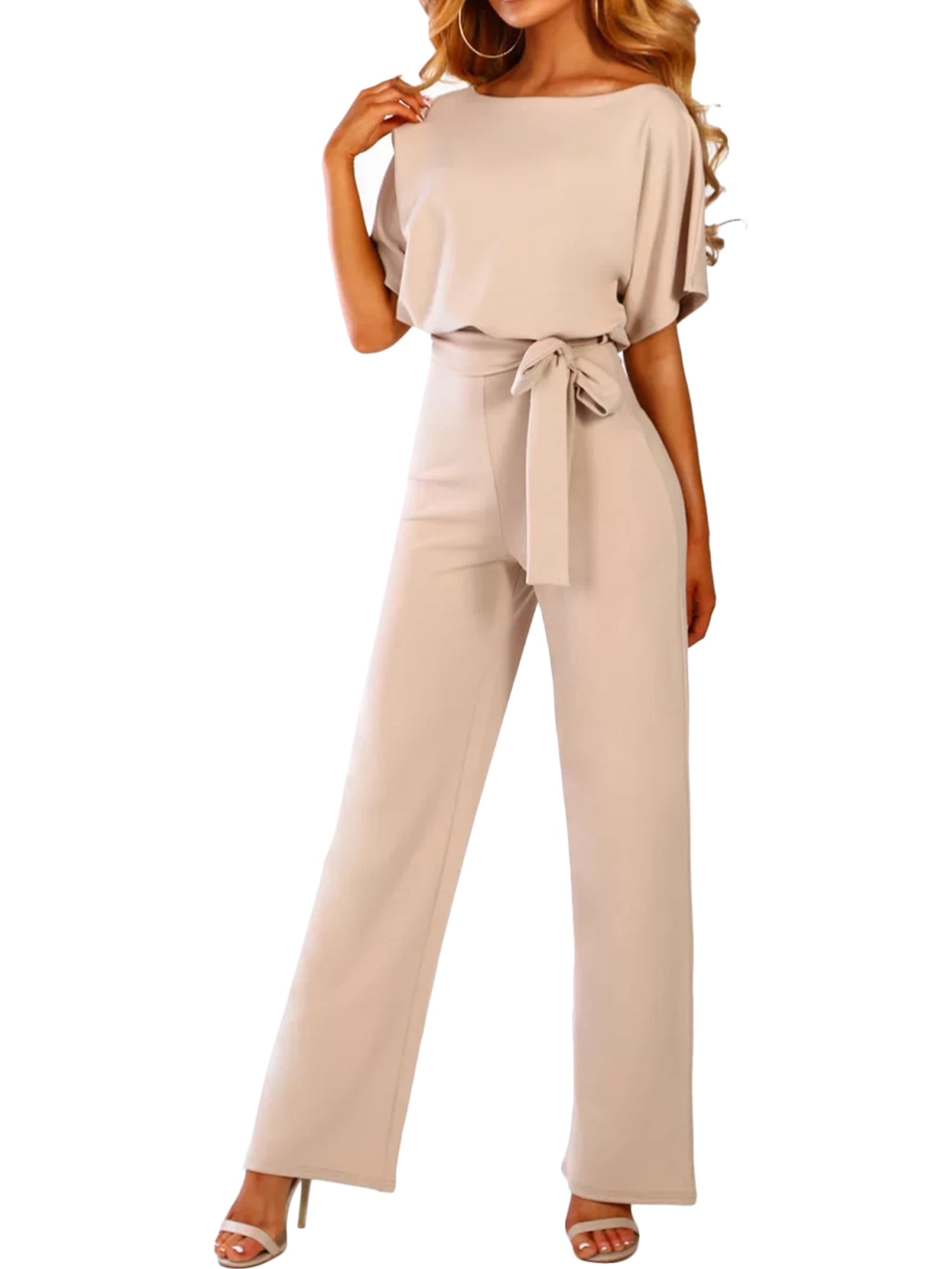Controverse bloem Molester Womens Casual Short Sleeve Belted Jumpsuit Long Pants Back Keyhole Overall Romper  Playsuit Plus Size S-3XL - Walmart.com
