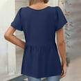 thumbnail image 2 of TQWQT Summer Tops for Women Short Sleeve Peplum V Neck Blouses Plus Size Trendy Shirts Puff Sleeve Solid Color Tunic Top Maternity Clothes Dark Blue 3XL, 2 of 5