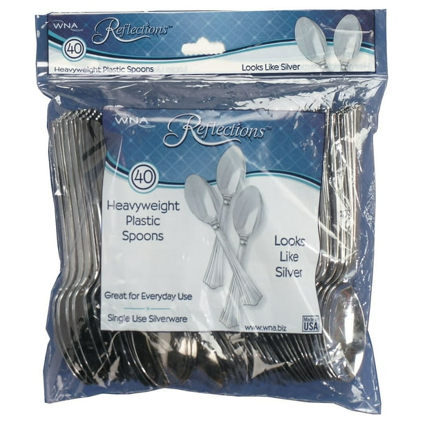 Reflections Heavyweight Plastic Utensils, Spoon, Silver, 6 1/4 Reflections Heavyweight Plastic Utensils, Spoon, Silver, 6 1/4