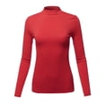 thumbnail image 2 of A2Y Women's Basic Solid Soft Cotton Long Sleeve Mock Neck Top Shirts Junior Fit Ruby L, 2 of 6