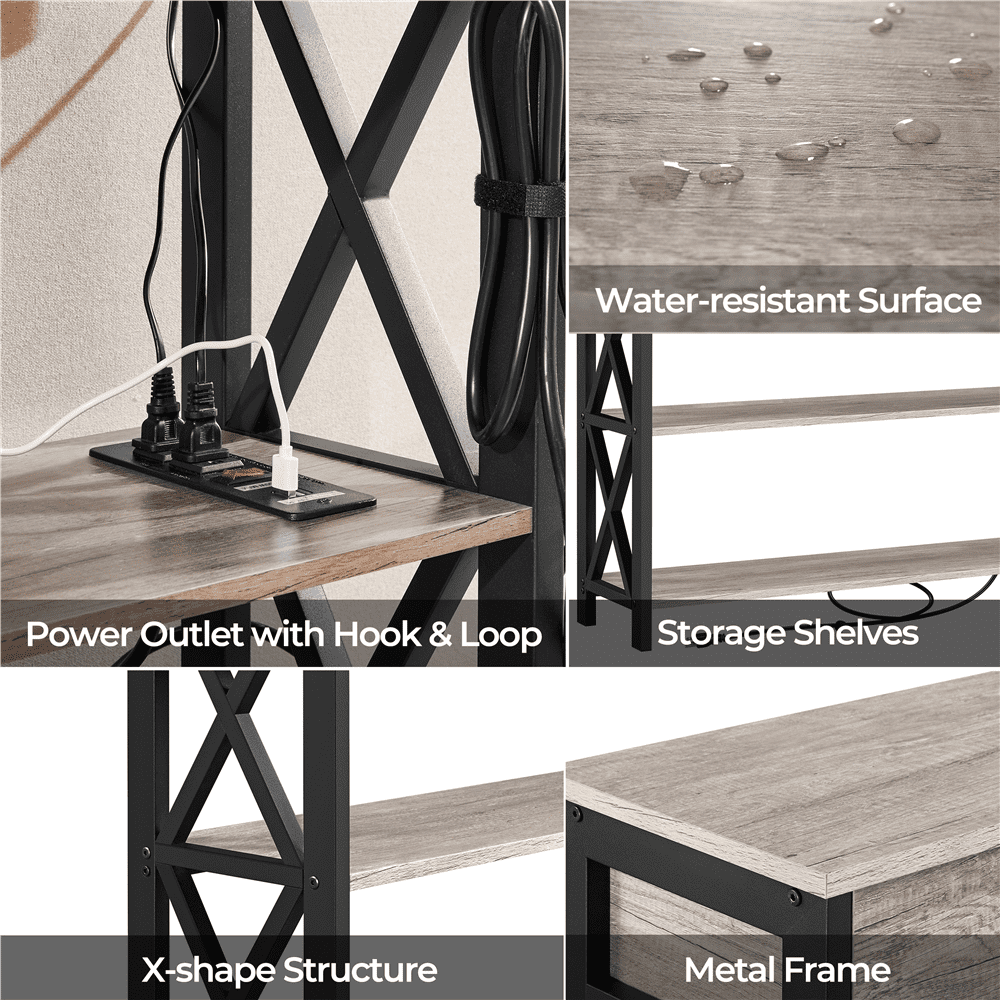 Alden Design Vintage Wooden Console Table with Power Outlet & 1 Drawer for Entryway, Gray