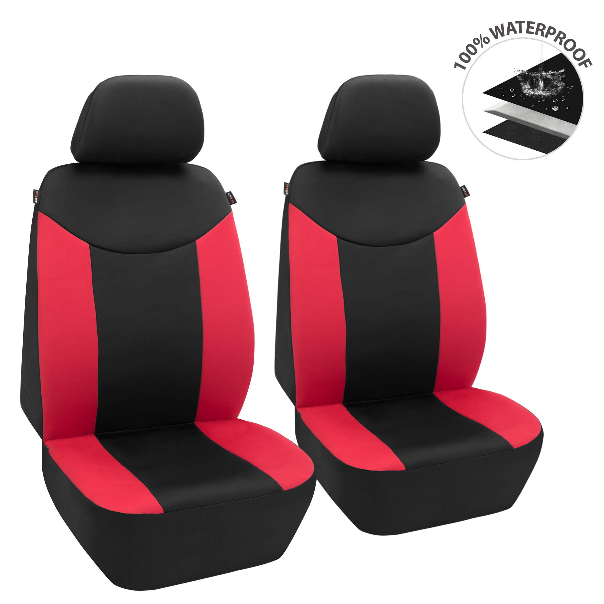 Two Tone Bucket Seat Covers HighBack Front Pair 2pc Car SUV Truck Black/Red 