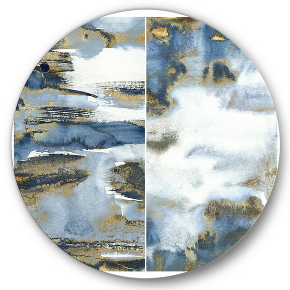 Designart 'Gold and Dark Blue Abstract Waves III' Modern Circle Metal Wall Art 36x36 - Disc of 36