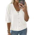 thumbnail image 2 of Half Sleeve Solid Color V Neck Women Casual Button Down Cardigan Knit Tops, 2 of 6