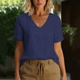 thumbnail image 2 of hotojiny Short Sleeve Tops for Women Breathable V Neck Loose Fit Beach Shirt Lightweight Solid Color Cotton Linen T-Shirt, 2 of 7