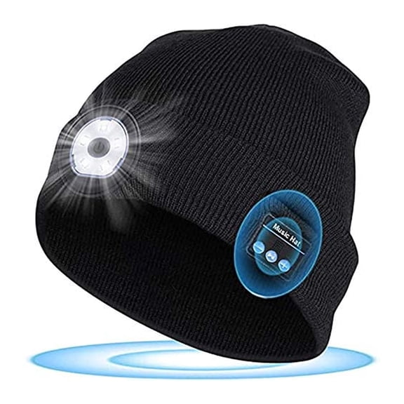 Ltrototea Bluetooth Beanie Hat with Light Upgraded Musical Knitted Cap with Headphone and Built-in Stereo Speakers & Mic, LED Hat for Running Hiking, Unisex Christmas Gifts for Men Women Teens, Black