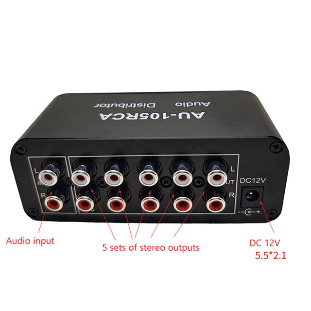 Mélangeur Audio Stéréo 1 Entrée 5 Sorties Multi-Canaux Répartiteur de Source Audio Interface RCA pour Amplificateurs de Puissance