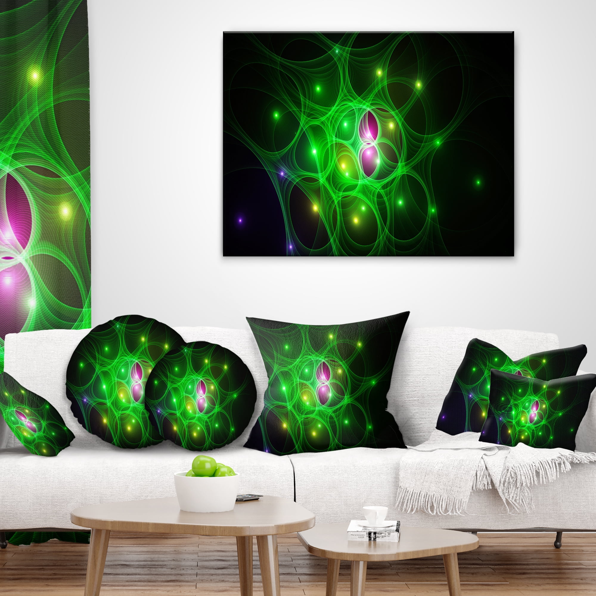 Designart Green Fractal Space Circles - Abstract Throw Pillow - 18x18