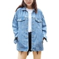 thumbnail image 1 of Omoone Chaqueta vaquera de gran tamaño para mujer (0199-Denim Blue-XL), 1 of 8
