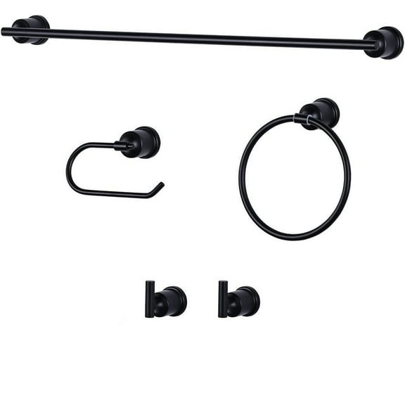 WOWOW Matte Black Bathroom Hardware Pendant Set of 5, Including Towel Rail, Towel Ring, Toilet Paper Hook,  Coat Hook X2