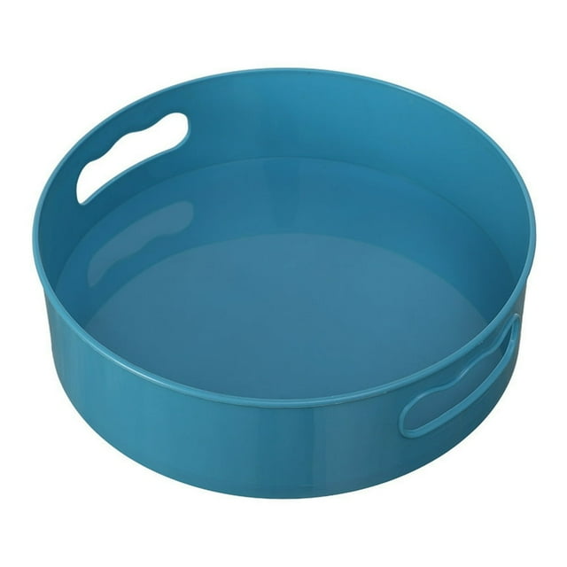 Storage Tray Non-slip 360 Degree Rotating Plastic Multifunctional Cosmetic Snack Fruit Seasoning Box for Kitchen(Blue)