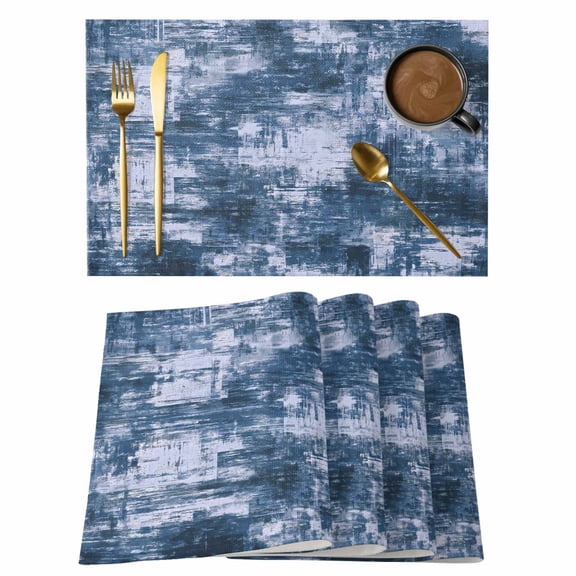 Placemats Set of 8, Navy Blue Ombre Woven Placemat, Linen Place Mats for Kitchen/Dining Tables, Gradient Abstract Art Vintage Washable Table Mats for Party