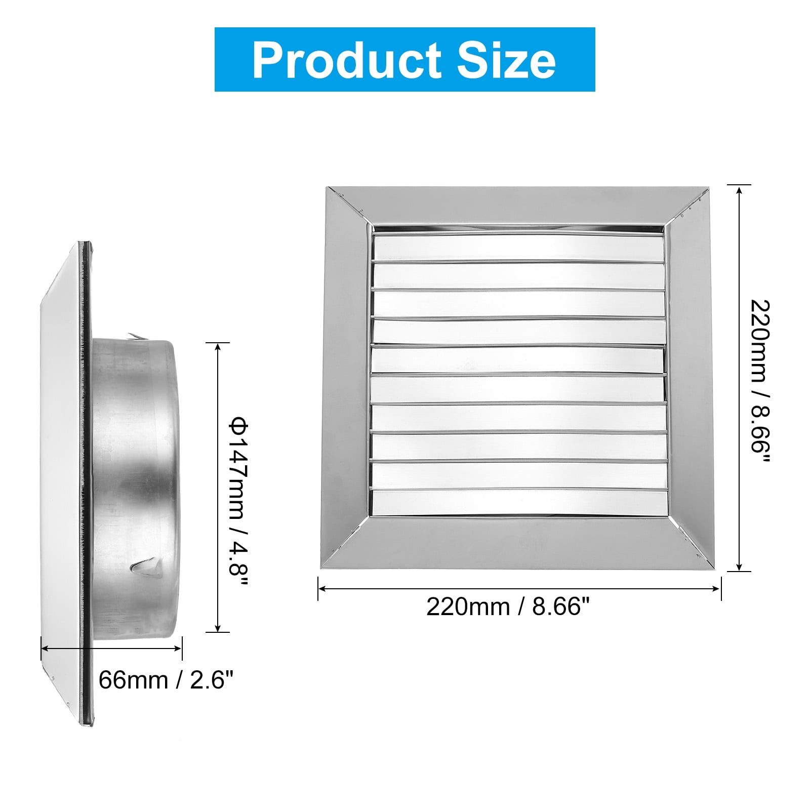 Uxcell 6 Inch Dryer Vent Cover, Stainless Steel Exterior Wall Outlet Vent Grille, Louvered with Flap