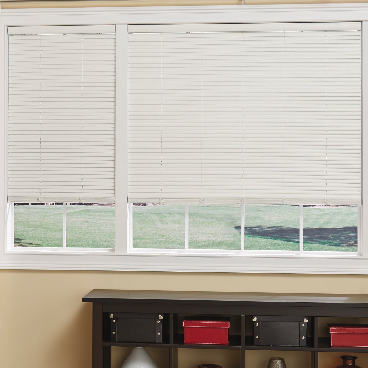 White Cordless 1 in. Duplex Room Darkening Mini Blind 38" W x 64" L