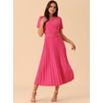 thumbnail image 3 of DARING DIVA Short Sleeve Wrap V Neck Flowy Pleated Midi Dress S Hot Pink, 3 of 5