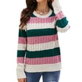 thumbnail image 3 of Xuanfei Women Rainbow Contrast Color Round Neck Long Sleeve Knitweat Sweater, 3 of 6