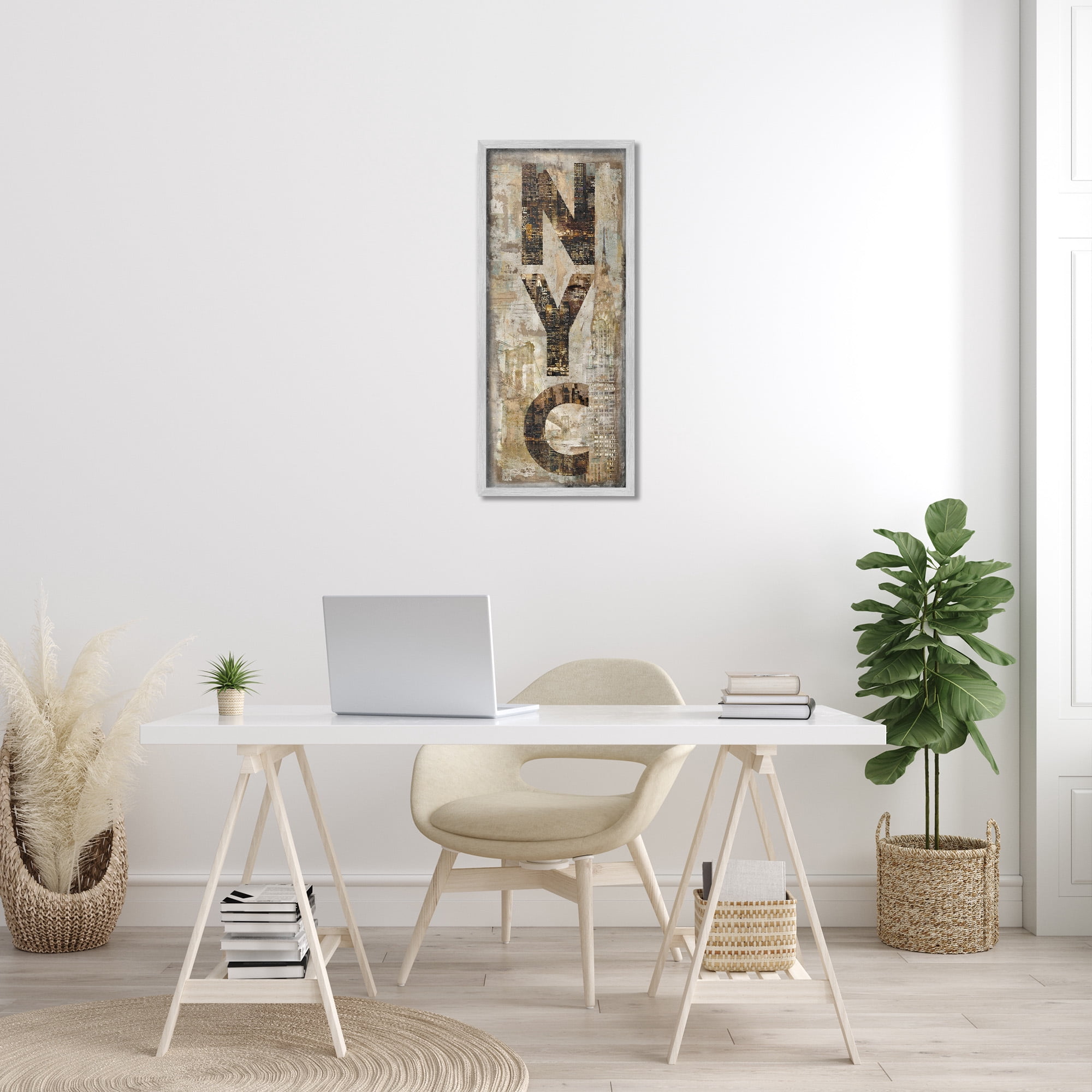 Stupell Industries New York City Montage Collage Town & City Painting Gray Framed Art Print Wall Art, 13 x 30