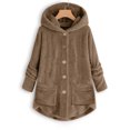 thumbnail image 2 of Buttoned Irregular Hooded Plush Top, 2 of 6