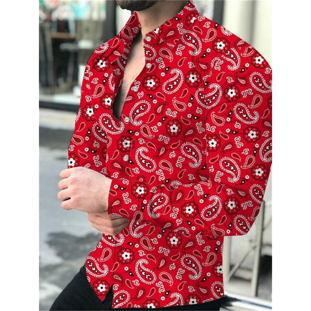 Camisa de manga larga con estampado HD y botones de solapa, estilo retro, tribal, étnico, informal, cómoda y transpirable, para hombre, nueva oferta,