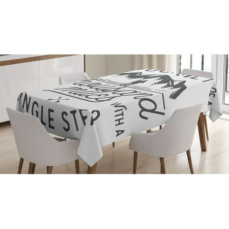 

Adventure Tablecloth Long Journeys Starts with a Single Step Quote Inspirational Motivational Image Rectangular Table Cover for Dining Room Kitchen 52 X 70 Inches Black White by Ambesonne