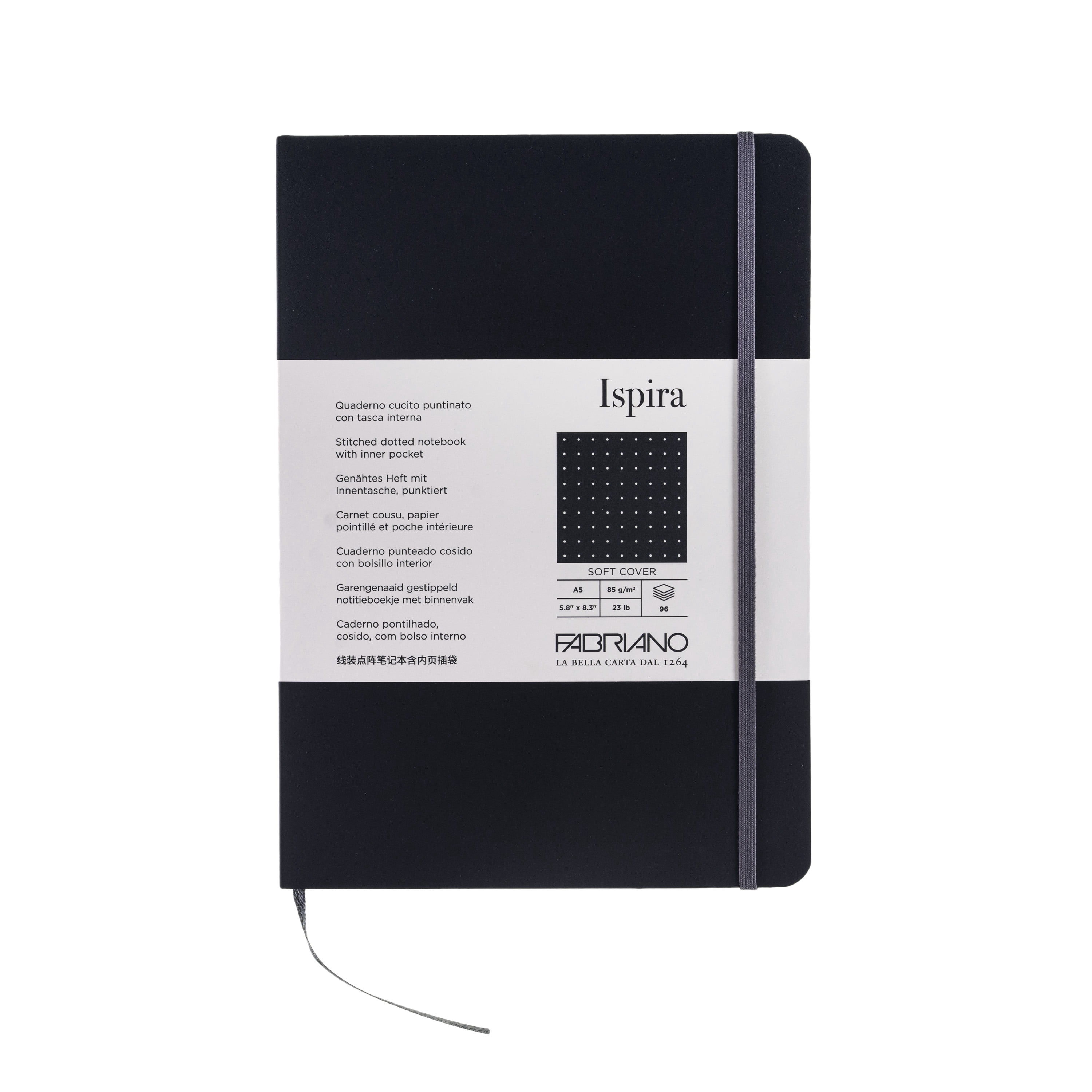 Fabriano Ispira Soft-Cover Notebook, 5.8" x 8.3", A5, Dotted, Black