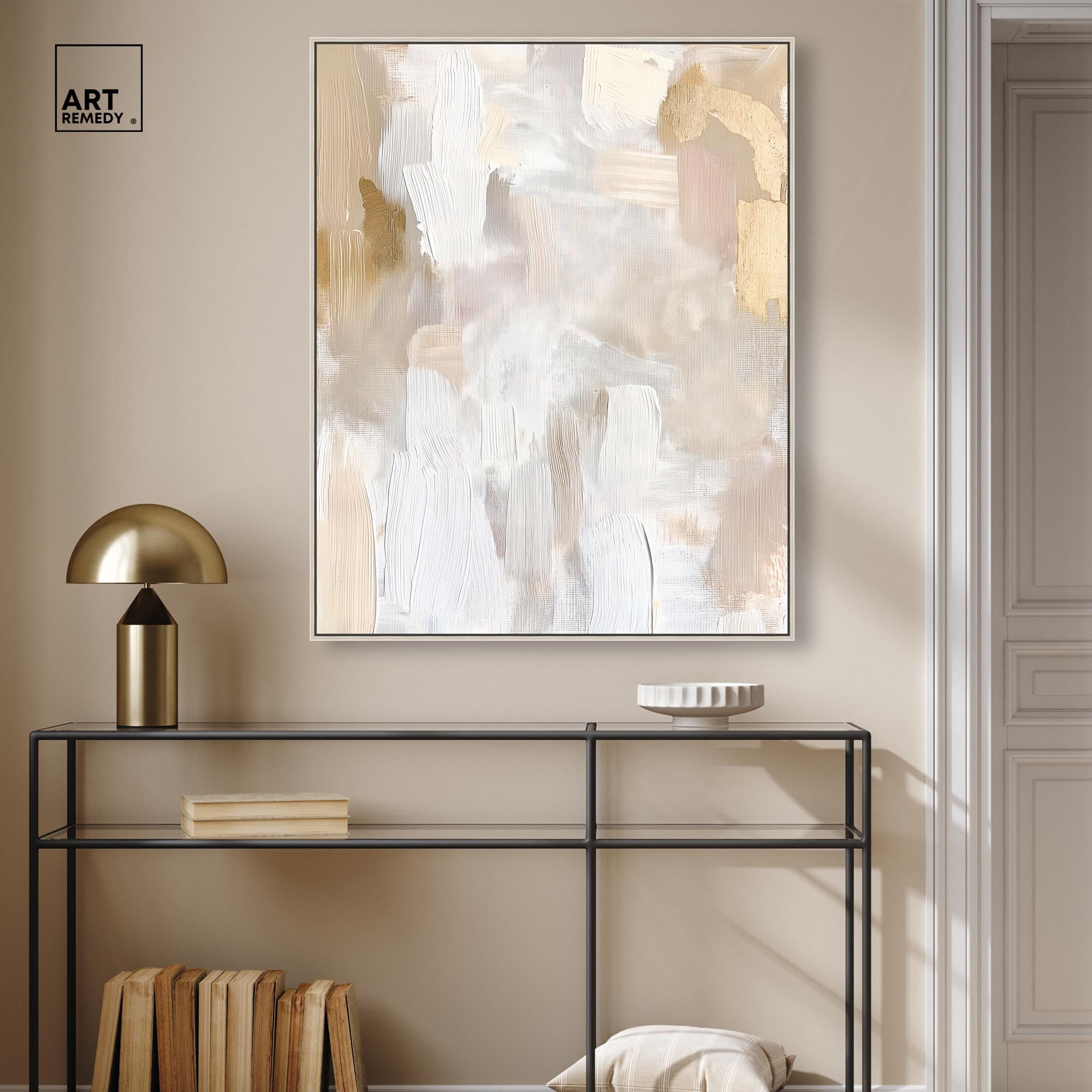 Beige and Cream II Canvas Muted Elegant Art by Art Remedy, Silver Frame, 30 x 36
