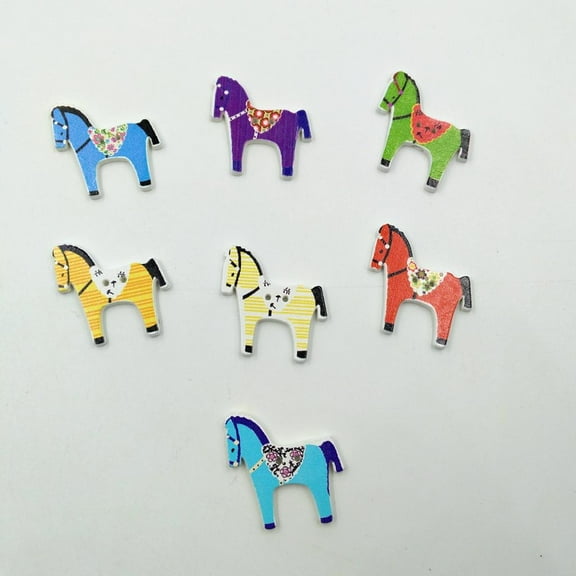50pcs Colorful Wooden Horse Buttons two holes Buttons Decorative Craft