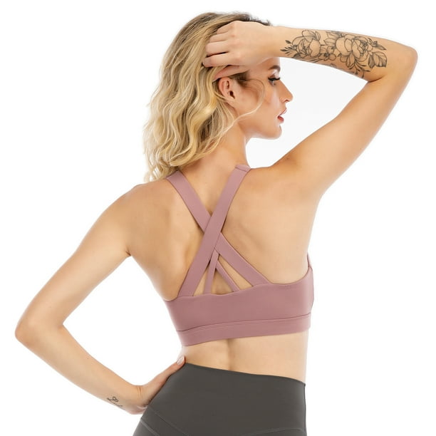 Sports Bra for Women, Criss-Cross Back Padded Strappy Sports Bras Medium  Support Yoga Bra with Removable Cups Purple XXL