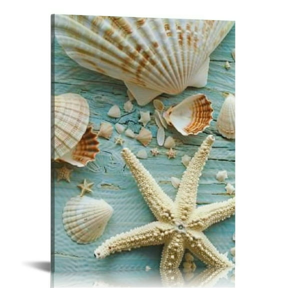 Fenyluxe Starfish Shells Ocean Art Modern Canvas Prints Wall Decor for Home Living Room Bathroom Bedroom Office 12x16in