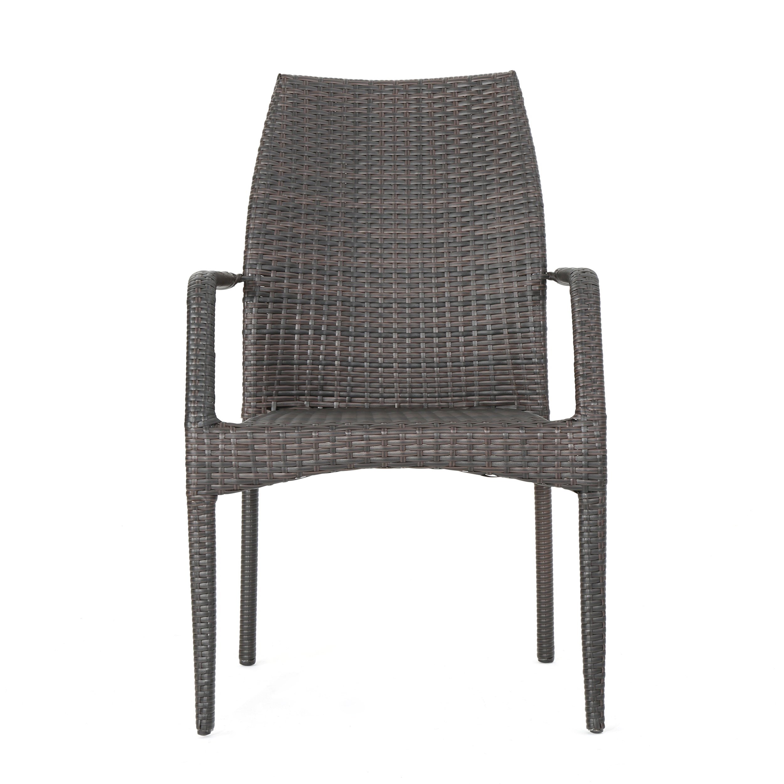 Landsbury Outdoor 3 Piece Wicker Chat Set with Stacking Chairs and Hourglass Side Table, Multibrown