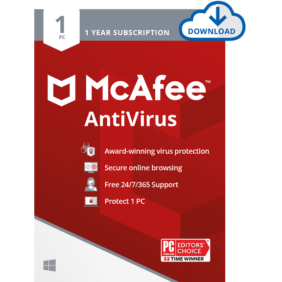 McAfee® AntiVirus Protection, Internet Security Software, 1 PC, 1 Year – Digital Download