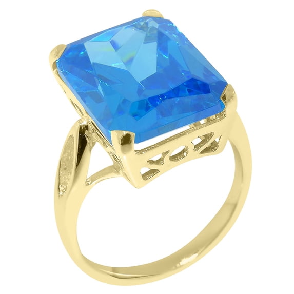 LBG 9K Yellow Gold Womens Large Solitaire Blue Cubic Zirconia CZ Basket Ring - Size 5.75 - Finger Sizes 5 to 12 Available