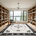 thumbnail image 2 of ODIKA 9'x12' Washable Area Rug Black White Elegant Floral Symmetry Design Classic Geometric Border with Central Motif for Dining Room, Basement, Large Office, Non-Slip Chair-Friendly, 2 of 7
