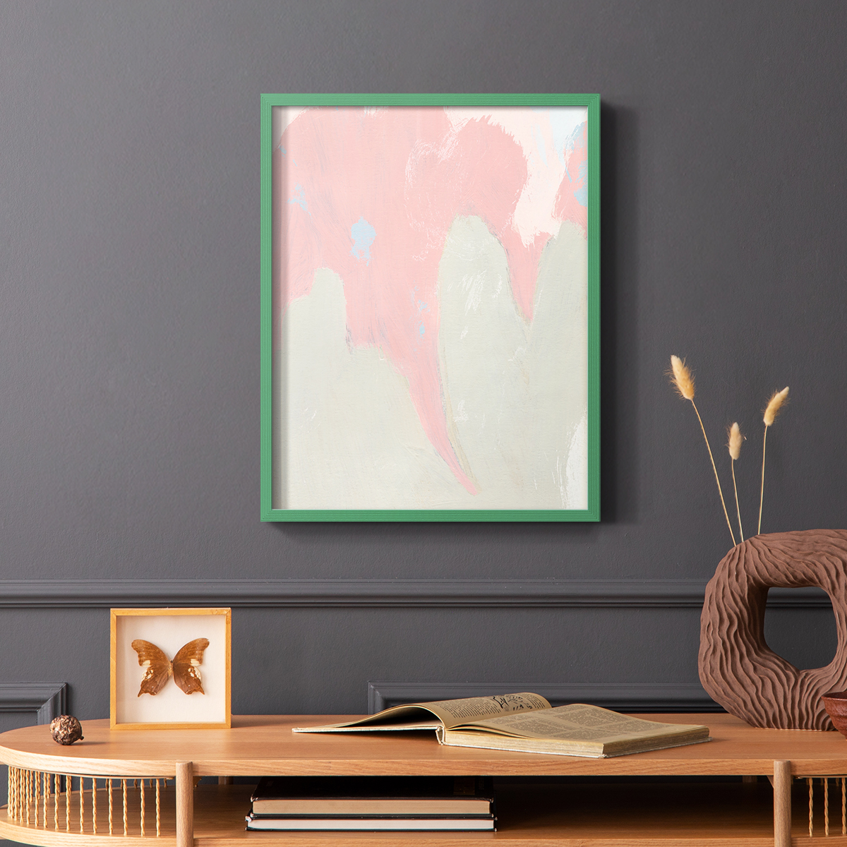 Blushing Abstract IV Framed Print in Green Solid Wood Framed Print No Nail Hanging