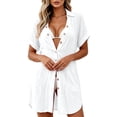thumbnail image 3 of Pounoo Women's Cover Ups Button Front Short Sleeve Shirt Dresses Beach Vacation Style Lightweight Breathable Loose Fit Tops Gift, 3 of 7