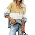 thumbnail image 2 of IROINNID Women's Long Sleeve Sweatshirt V-Neck Mid-Length Color Block Stylish Autumn And Winter Patchwork Shirts Drawstring Button Down Sweatshirts Tops, Yellow, 2 of 9