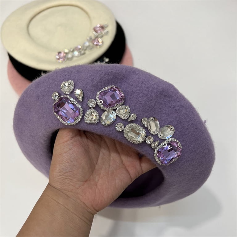 Yirtree Rhinestone Beret Hats for Women Wool French Hat Lady  display picture 1