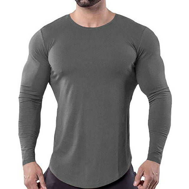 WREESH T-shirt à Manches Longues de Mise en Forme pour Homme, Couleur Unie, Col Rond