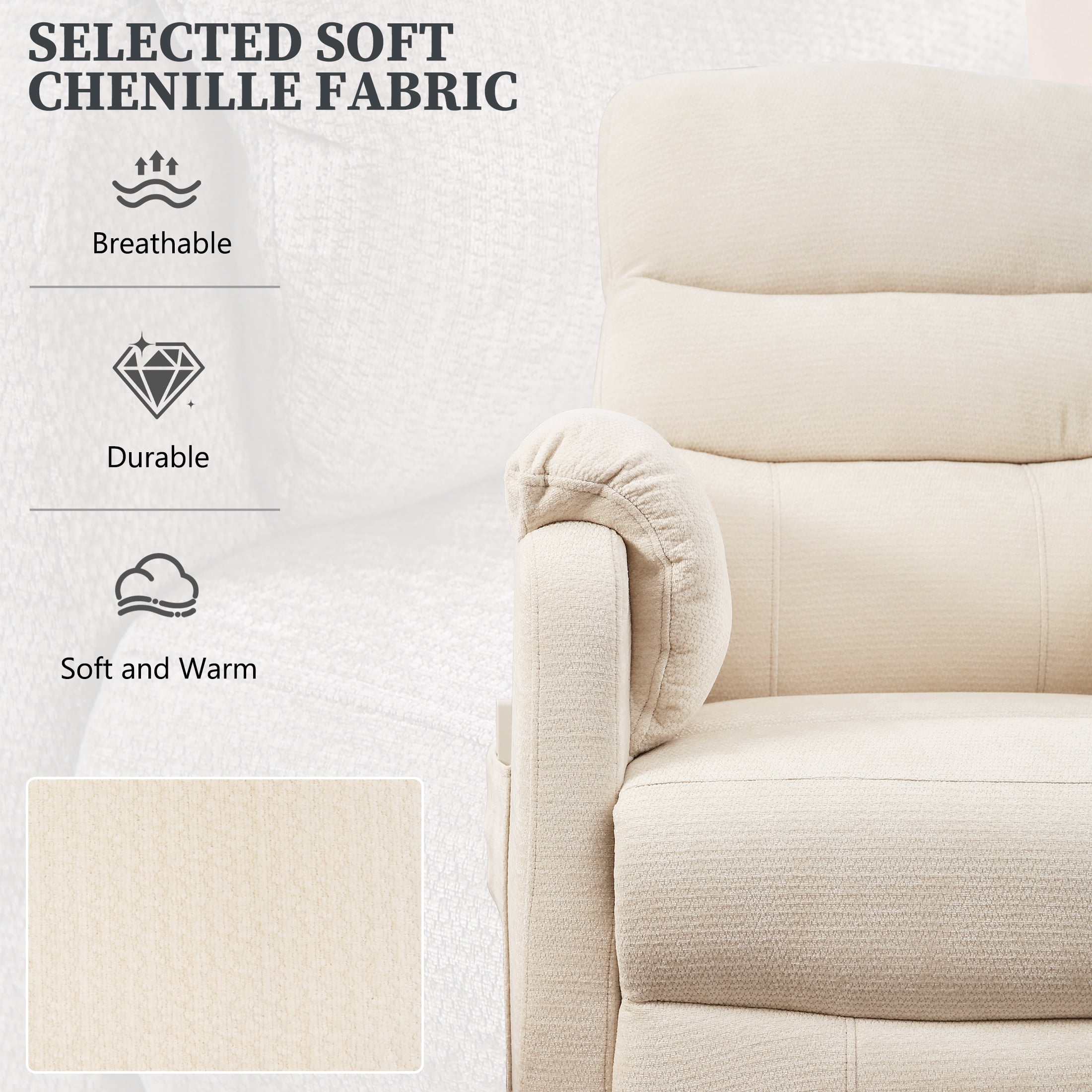 Power Recliner Chair Living Room with Adjustable Backrest and Footrest, Electric Recliner Chair for Adults, Luxurious Chenille Fabric (Beige)