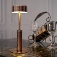 thumbnail image 3 of Lámpara de mesa recargable a batería de 2 W, inalámbrica, LED, ideal para decoración de bares, estudio, trabajo y cenas. Bronce cilíndrico, 3 of 8