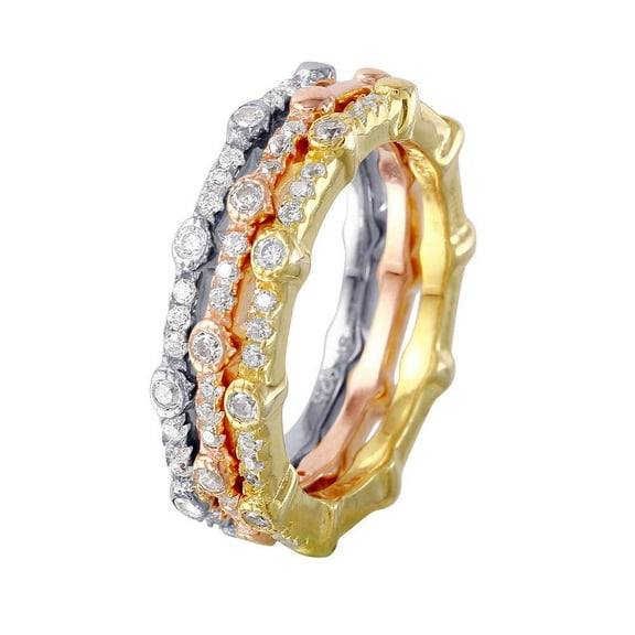 Gold Plated Sterling Silver 925 Multi-Plated Stackable Clear CZ Rings White Female Size 8