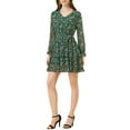 thumbnail image 2 of INSPIRE CHIC Women's Floral Long Sleeve Elastic Waist Ruffle Hem Dress with Belt, 2 of 5