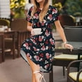 thumbnail image 3 of Honeii Rose Flowers Print Women’s Short Sleeve Dress, Comfortable Casual Dress, Soft Polyester Spandex Blend, Stylish Everyday Wear for Summer, Perfect for Travel and Vacation, 3 of 6