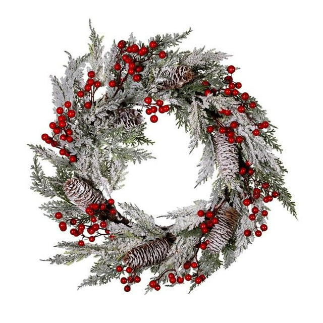 Kurt S. Adler H4016 Couronne en Rotin Floqué Non Éclairée de 20 Po. avec Baies Rouges